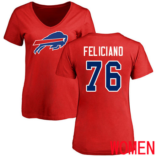 NFL Women Buffalo Bills #76 Jon Feliciano Red Name and Number Logo T Shirt->women nfl jersey->Women Jersey